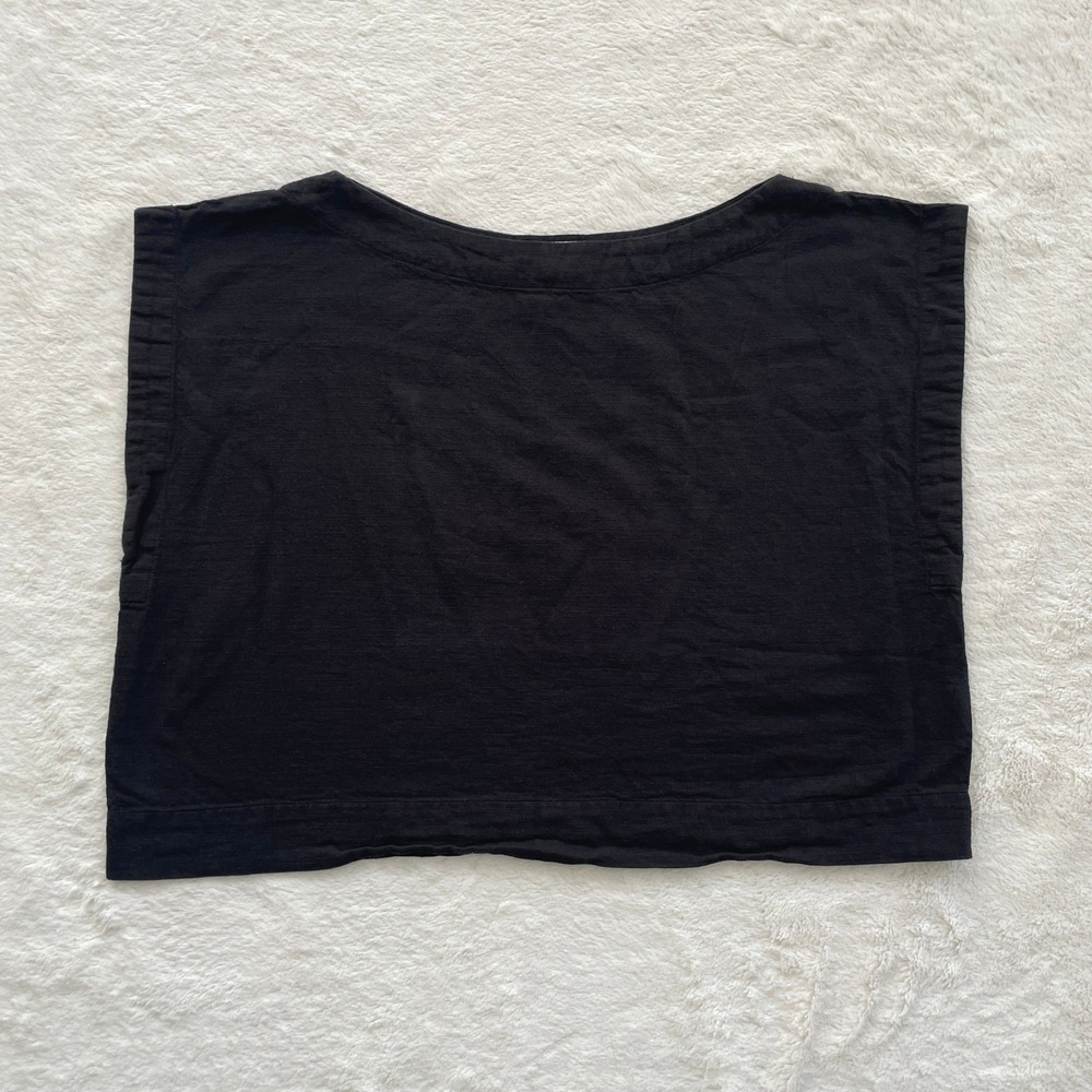 Laude the Label Everyday Organic Cotton Boxy Crop Top Boat Neck Black Size XL